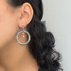 Tone blue and white acrylic resin hoop earrings